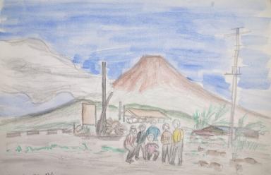 富士山合宿水彩画