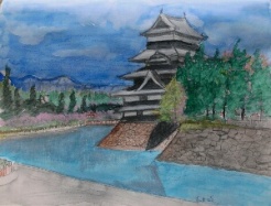 松本城水彩画