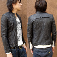 ■SLOW WEAR レザースタンドカラーZIPライダースJKT BLACK