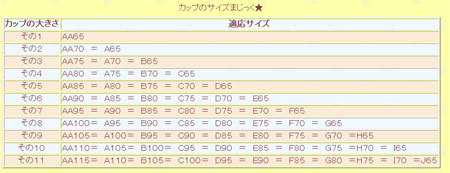 カップ目安表