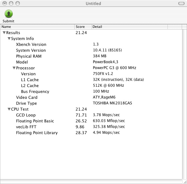 800MHzのときのCPUテスト結果