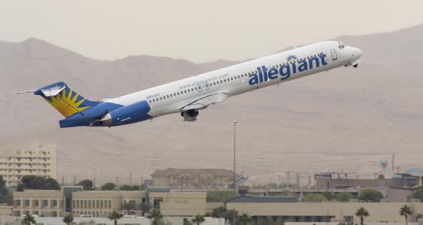 AN ALLEGIANT airliner takes off from McCarran International Airport. Photo:Couresy of Las Vegas Sun