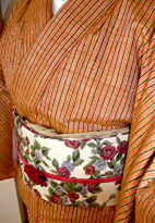 縞紬×銘仙風椿作り帯